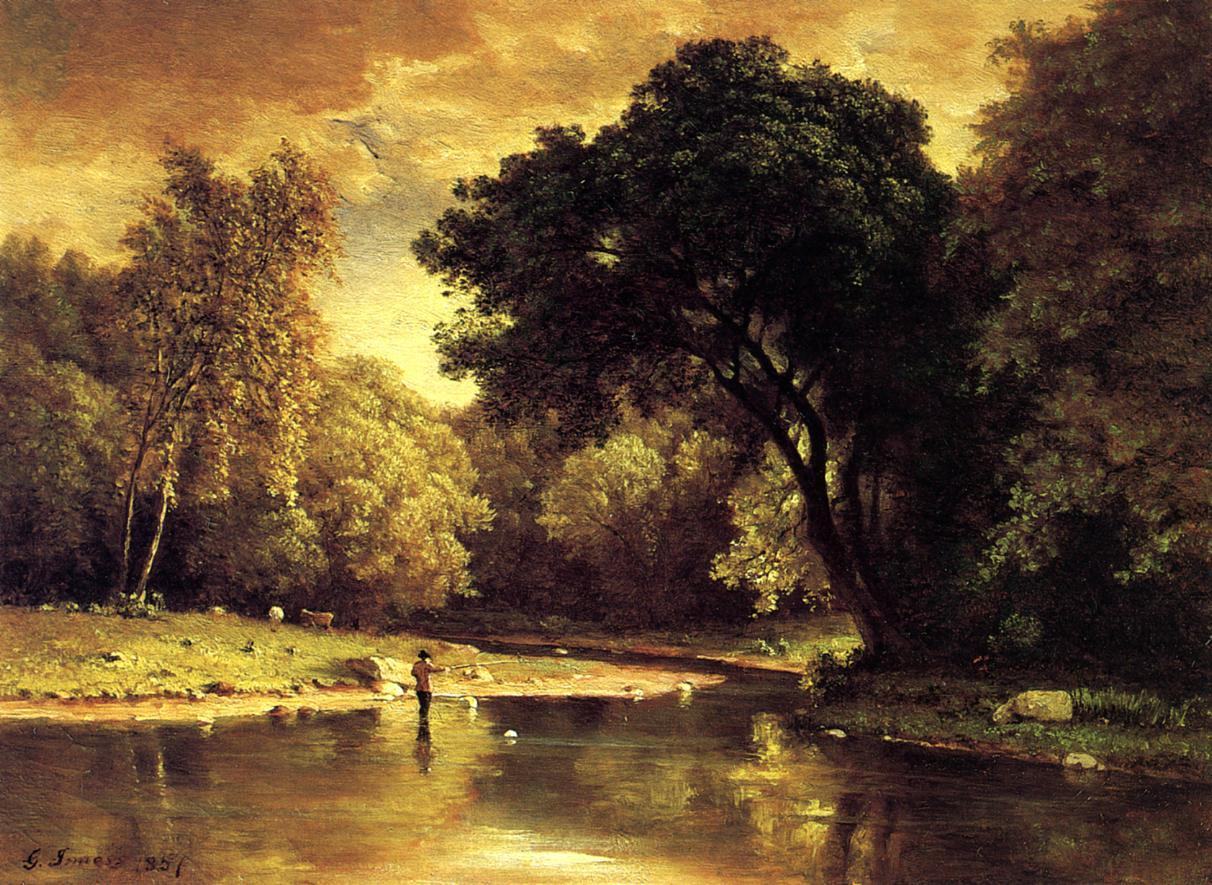George Inness Fisherman in a Stream